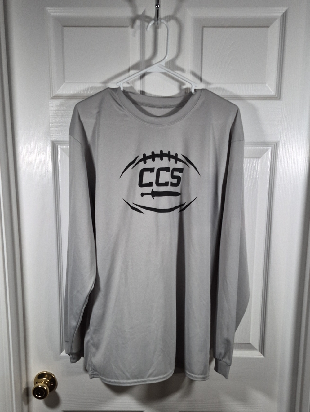 Source Unknown Light Gray Long Sleeve Tee with Black CCS Football Logo